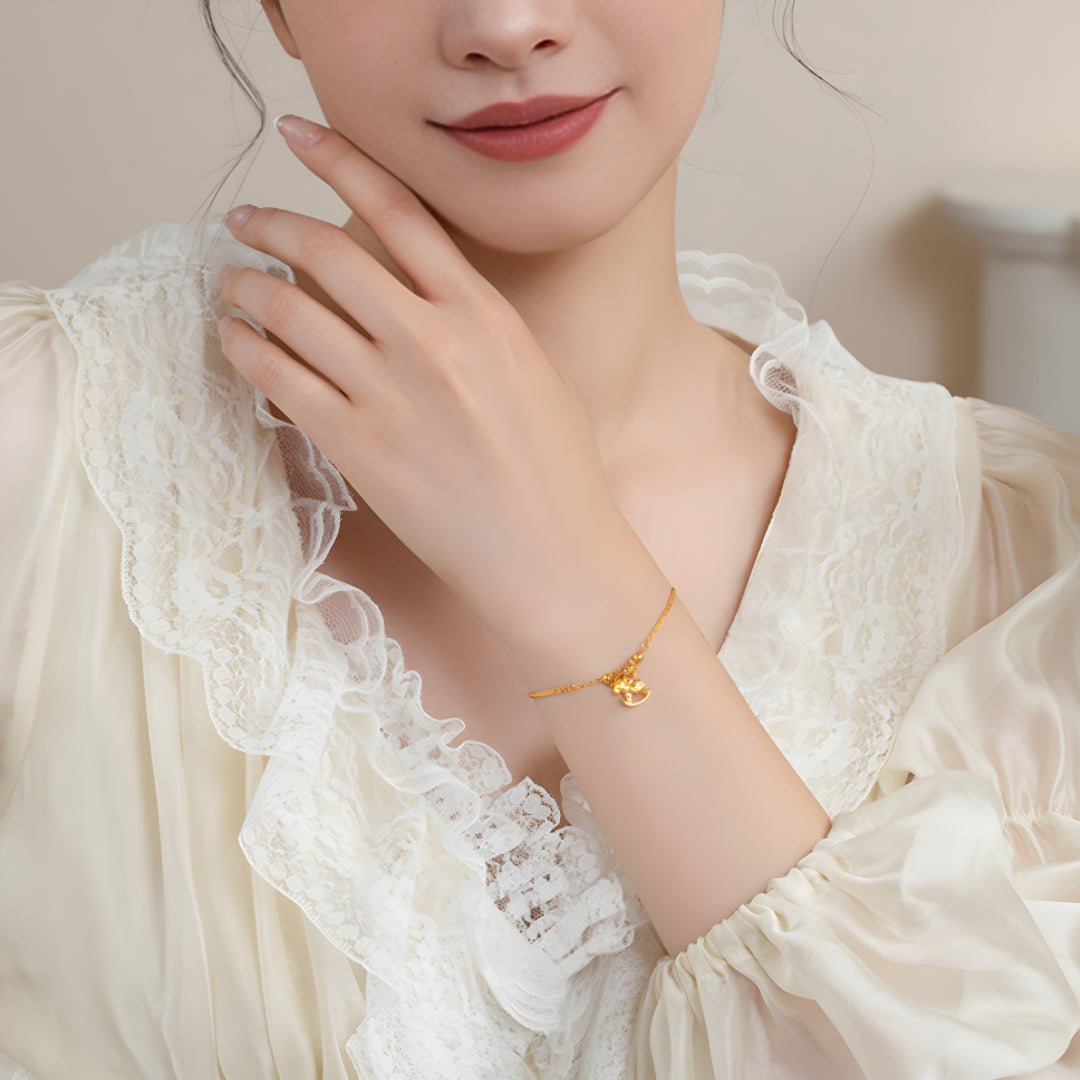 24K Pure Gold 5G Gold Pendant Trojan Rocking Horse Bracelet Bring Wealth - Gypsophila Co.