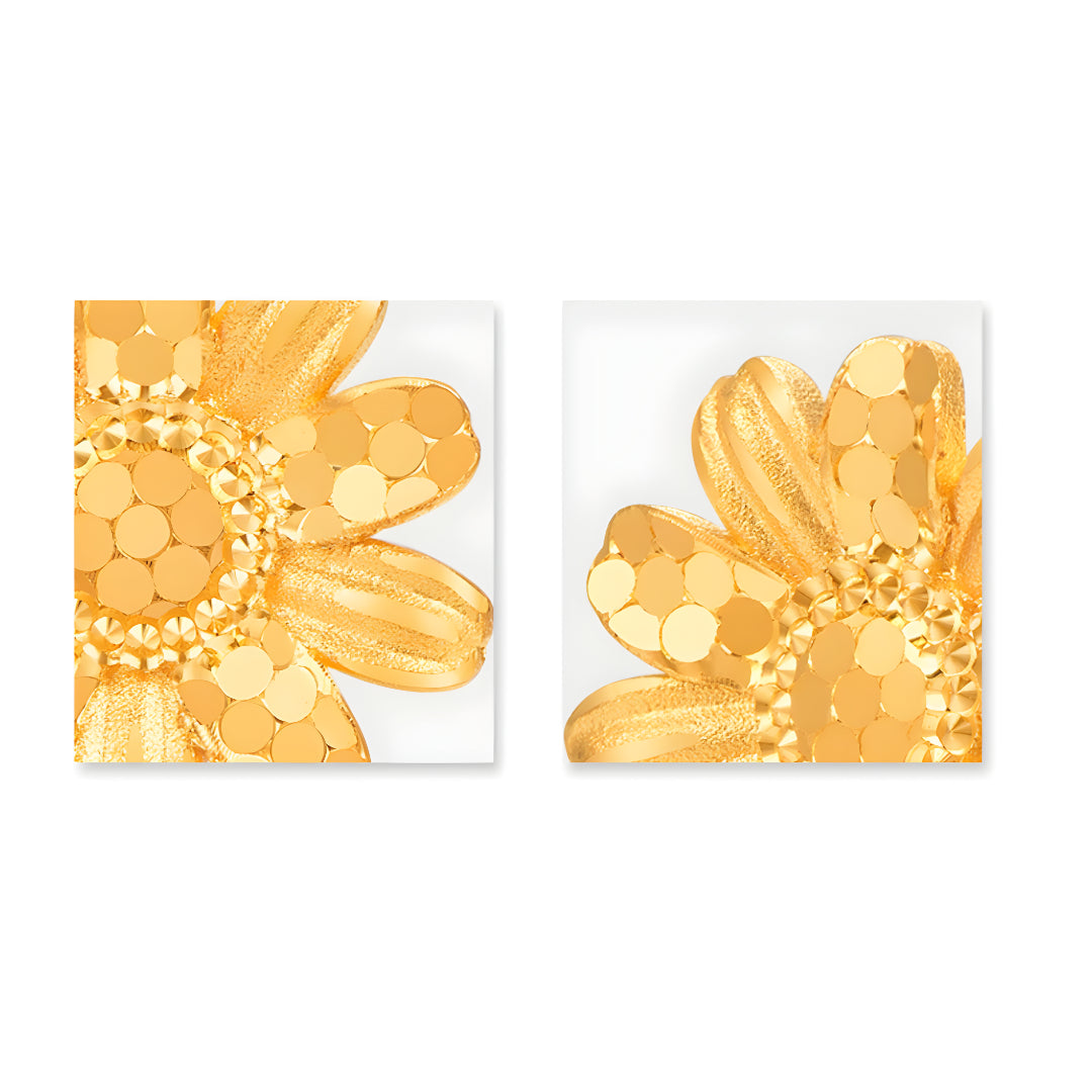24K Real Gold Shining Sunflower Scale Pattern Stud Earrings