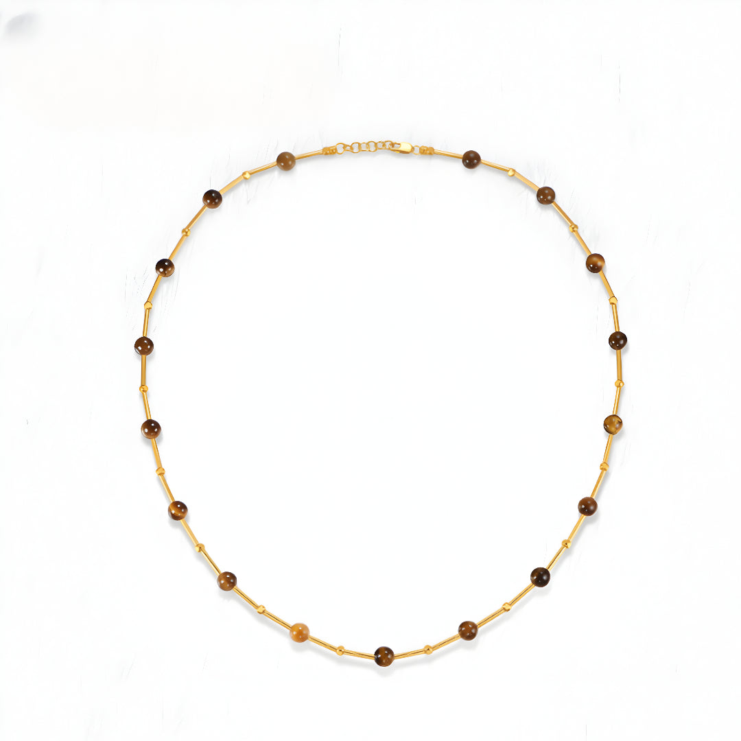 24K Pure Gold Maillard Beads Handmade Golden Tiger Eye Stone necklace - Gypsophila Co.