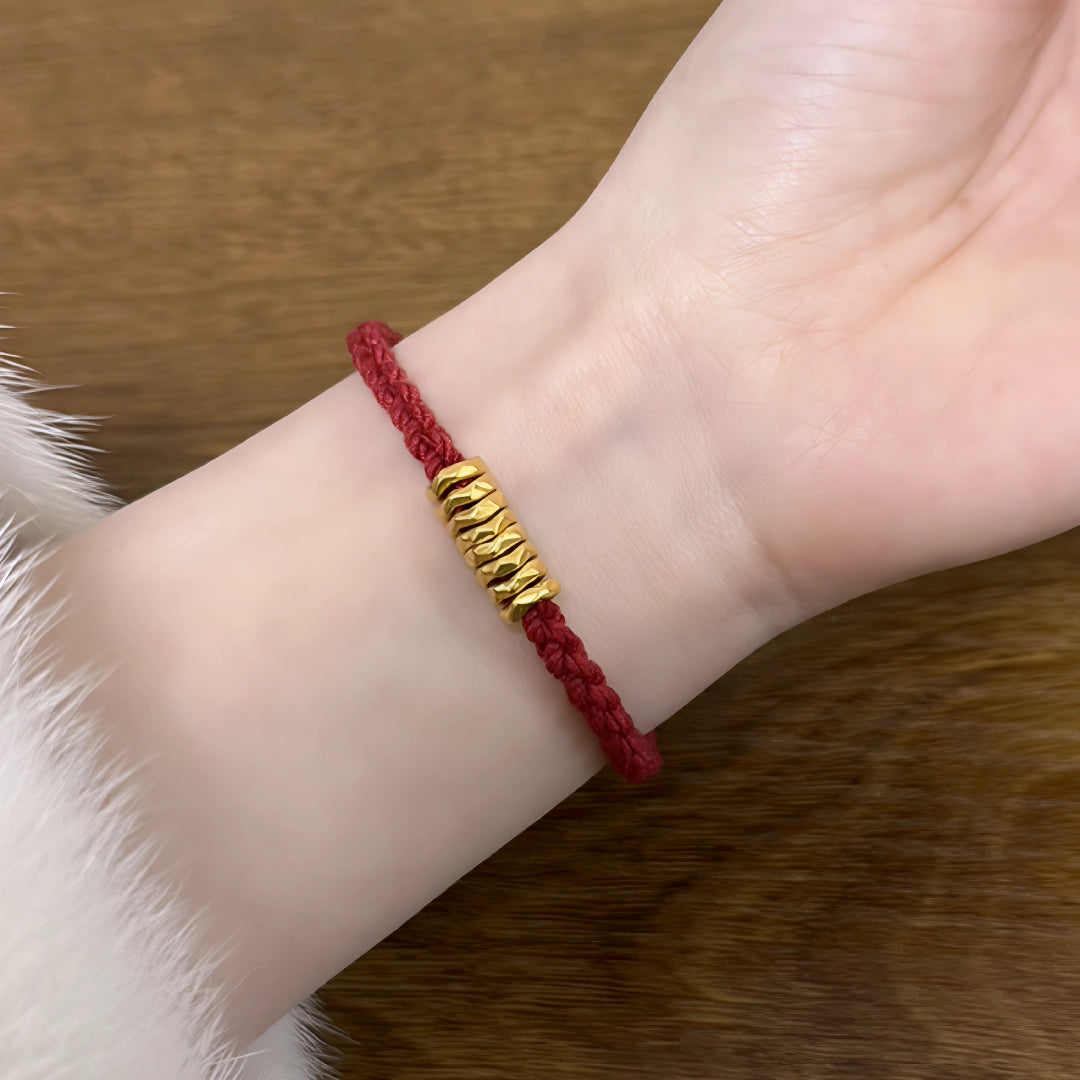 24k Pure 999 Gold Beads with Braided Rope Bracelet Great for Couple Gift