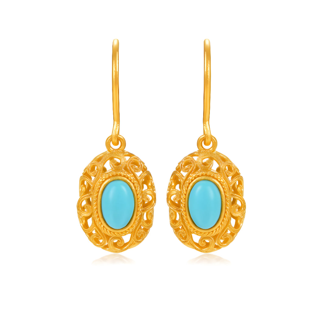 24K Gold Retro Rococo Style Turquoise Hoop Earrings - Gypsophila Co.