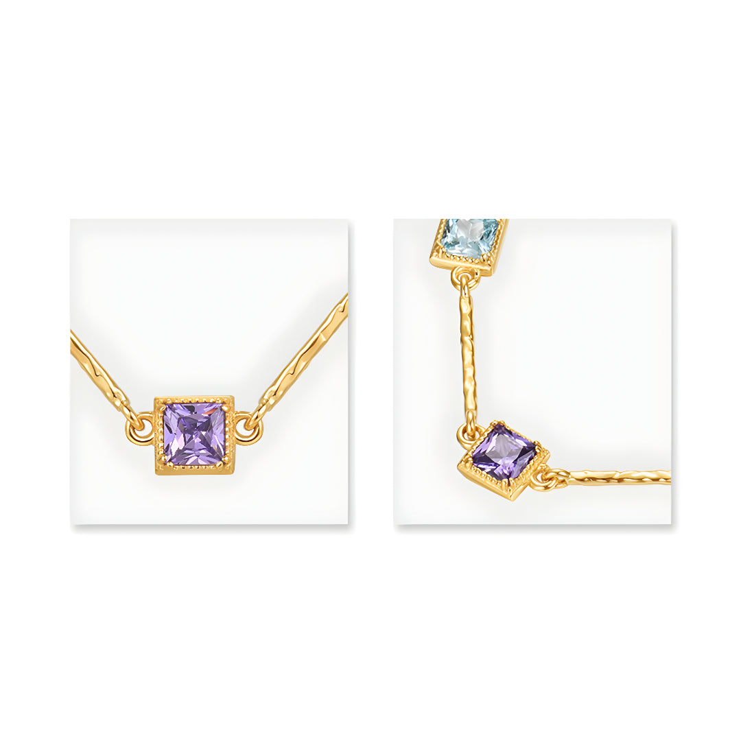 18K Real Gold Zircon Rainbow Cube Necklace - Gypsophila Co.