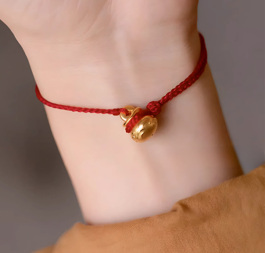 24k Pure 999 Gold Lucky Bag with Coin Red Rope Bracelet