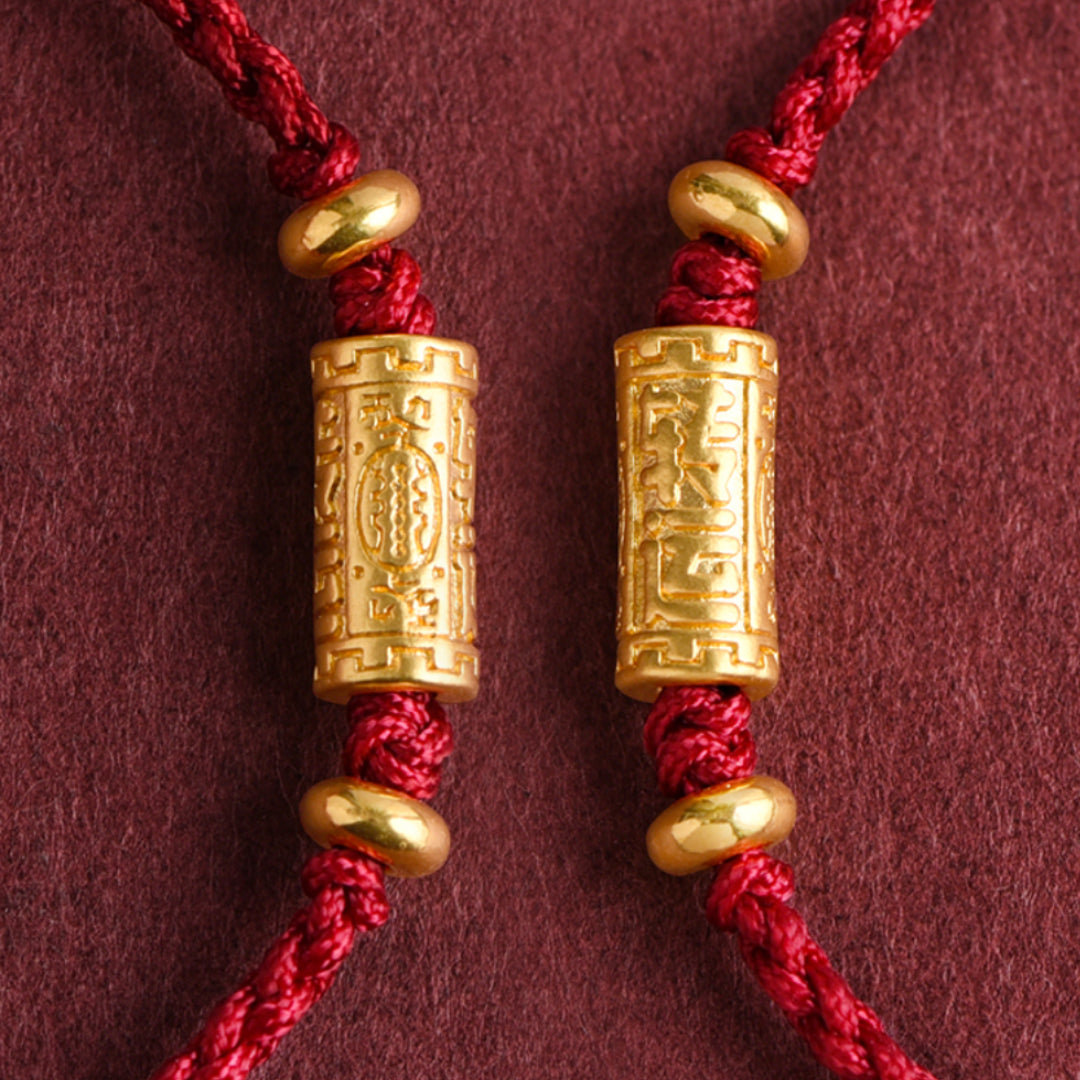 24k Pure Gold 999 Gold Beads Red Rope Braided Bracelet Men and Women Couple Good Luck Bracelet