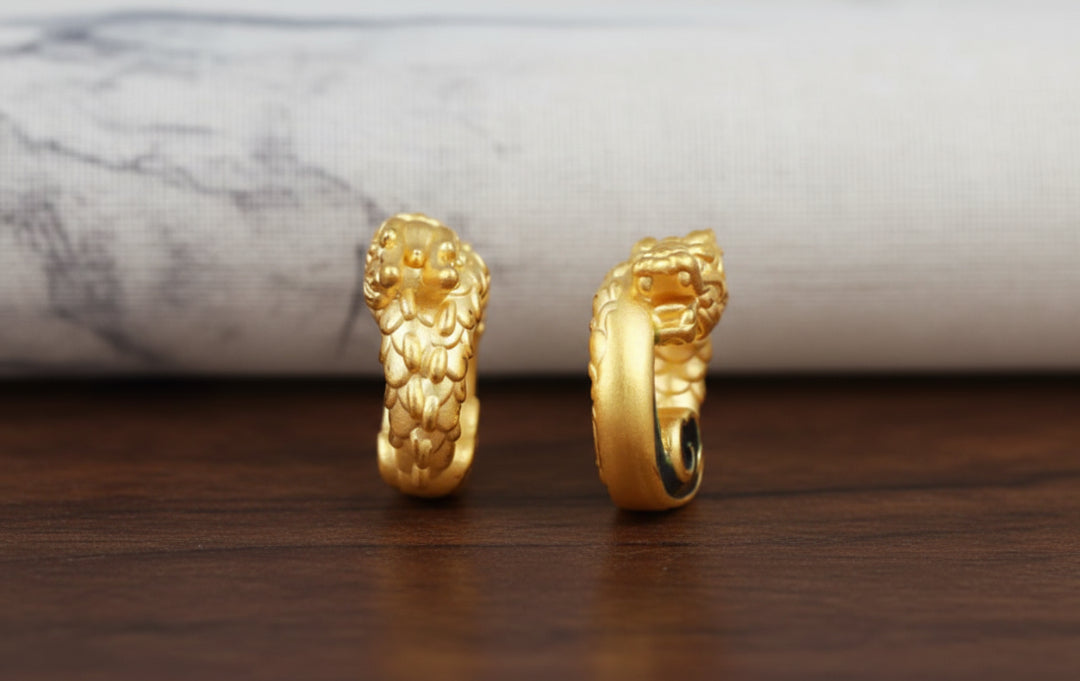 24K 999 Pure Gold Zodiac Round Dragon Good Luck Charm D.I.Y Pendant