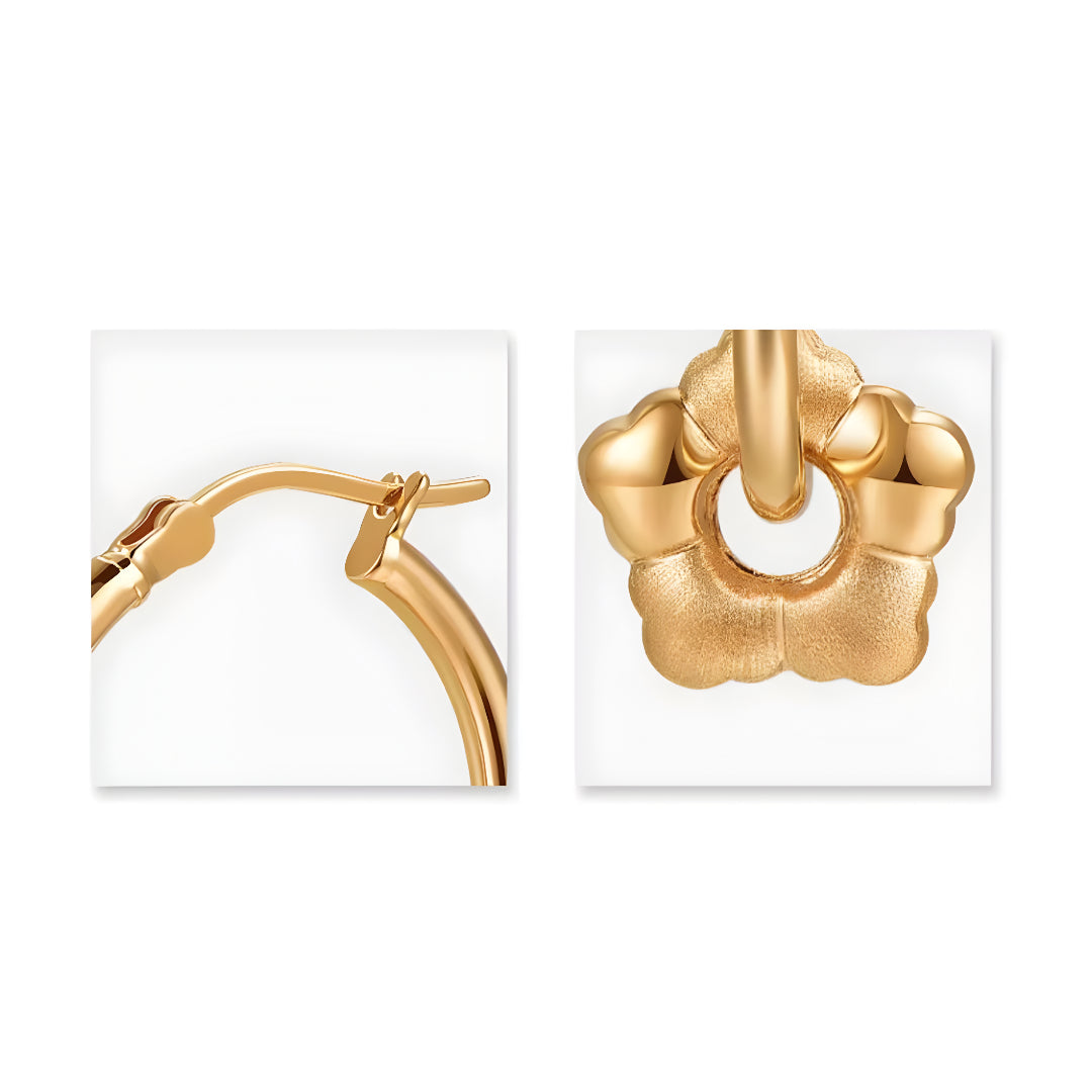 18k Pure Gold Flower Removable Charm Hoop Earrings