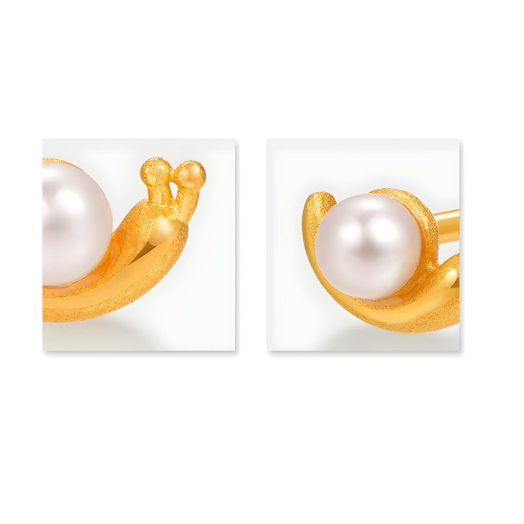 24K Real Gold Fresh water Pearl Shell Snail Stud Earrings