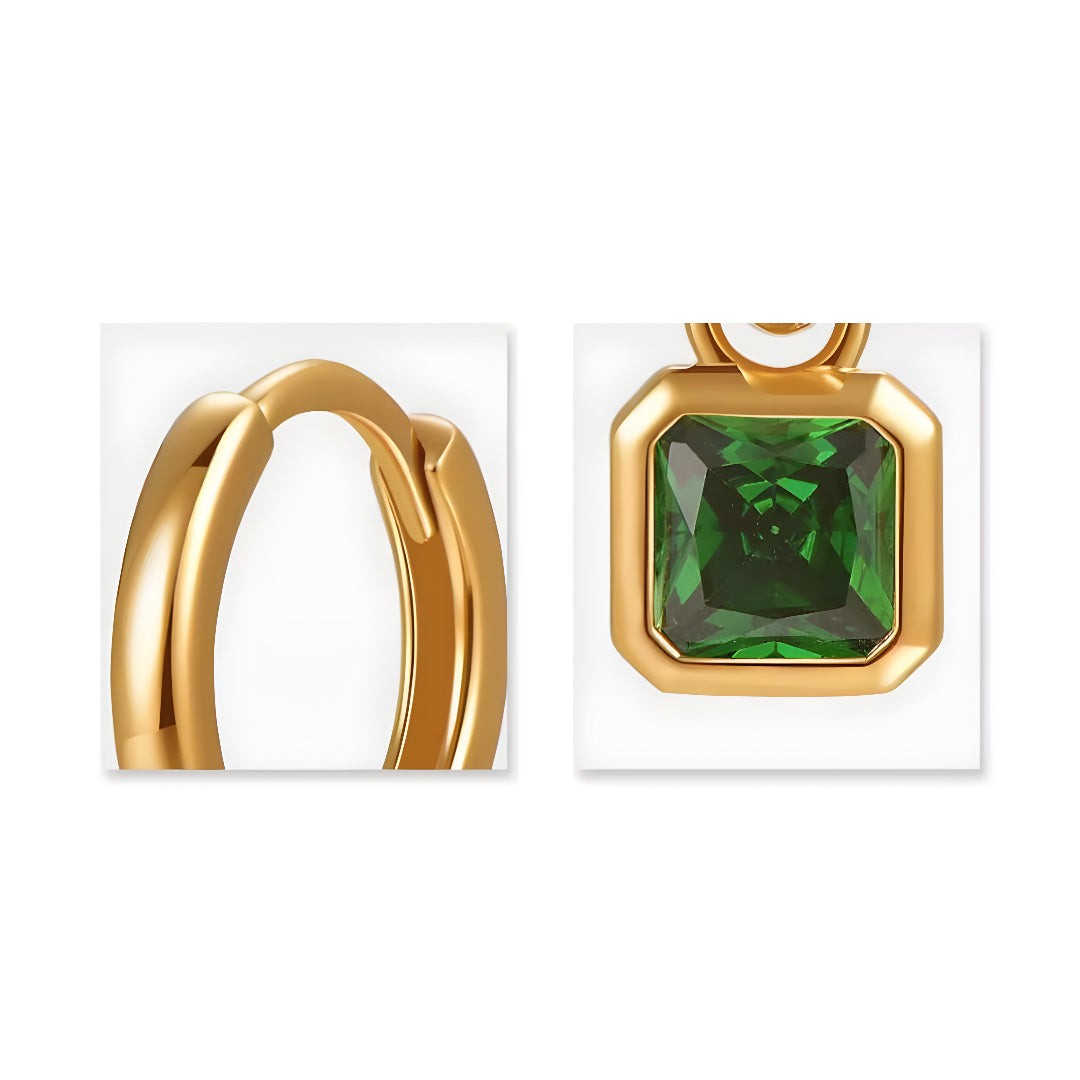 18k Green Square Zircon Dangle with Hoop Earrings