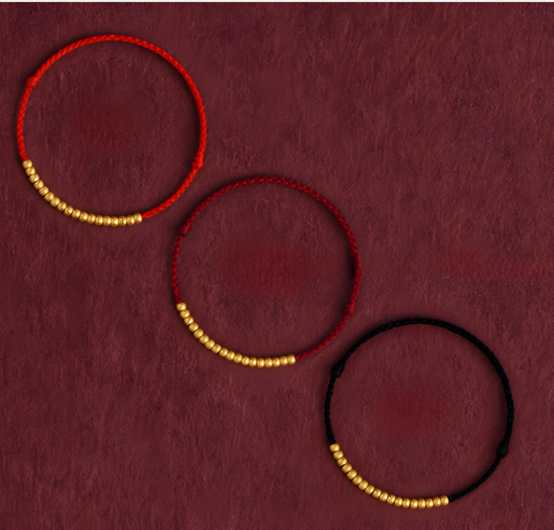 24k Solid 999 Gold Beads Red Rope Bracelet for Men and Women Blessing and Peace Braided Bracelet