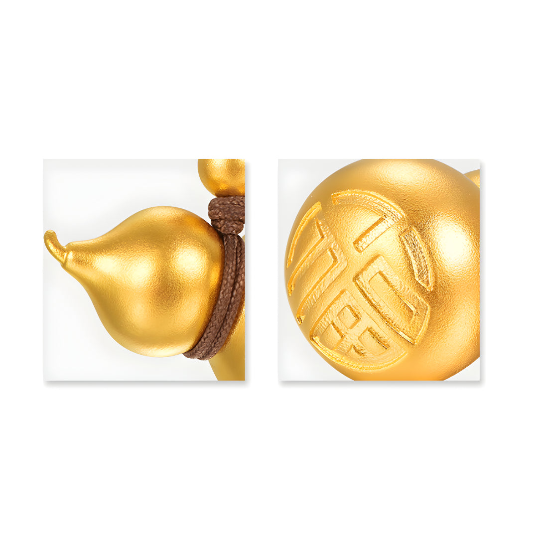 24K Pure Solid Gold Gourd Lucky Pendant