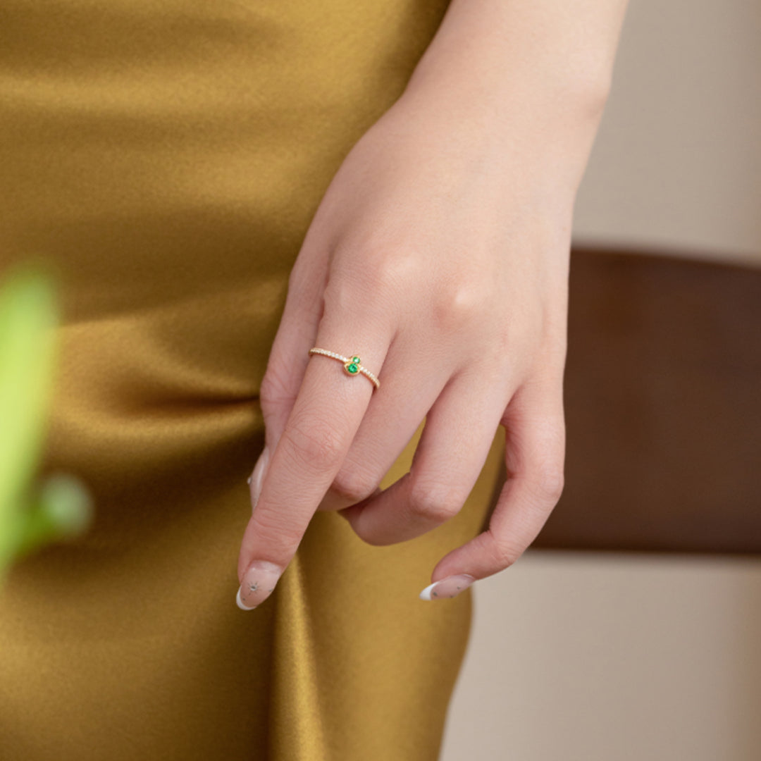 18K Real Gold Green Jade Gourd Stacking Ring Proposal Wedding Bride Gift - Gypsophila Co.