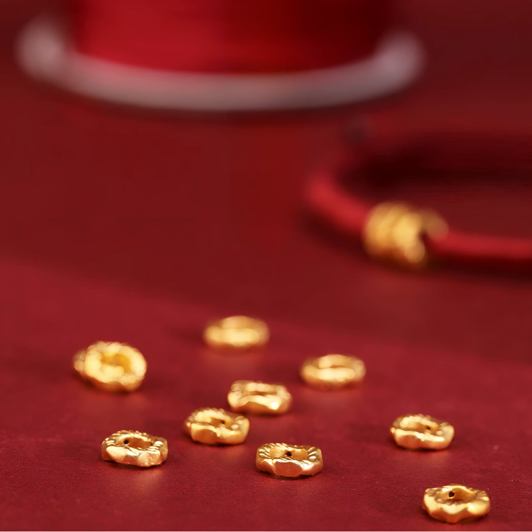 24k Solid 999 Gold Blessing Beads with Red String Braided Rope Bracelet and Anklet for Good Luck