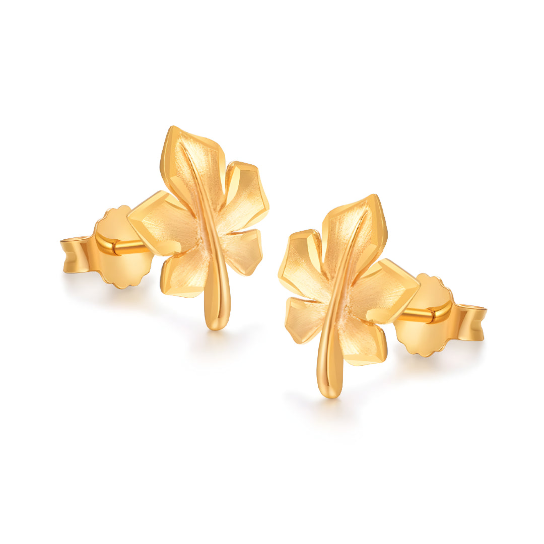 18K Gold Maple Leaf sparkle Stud Earrings