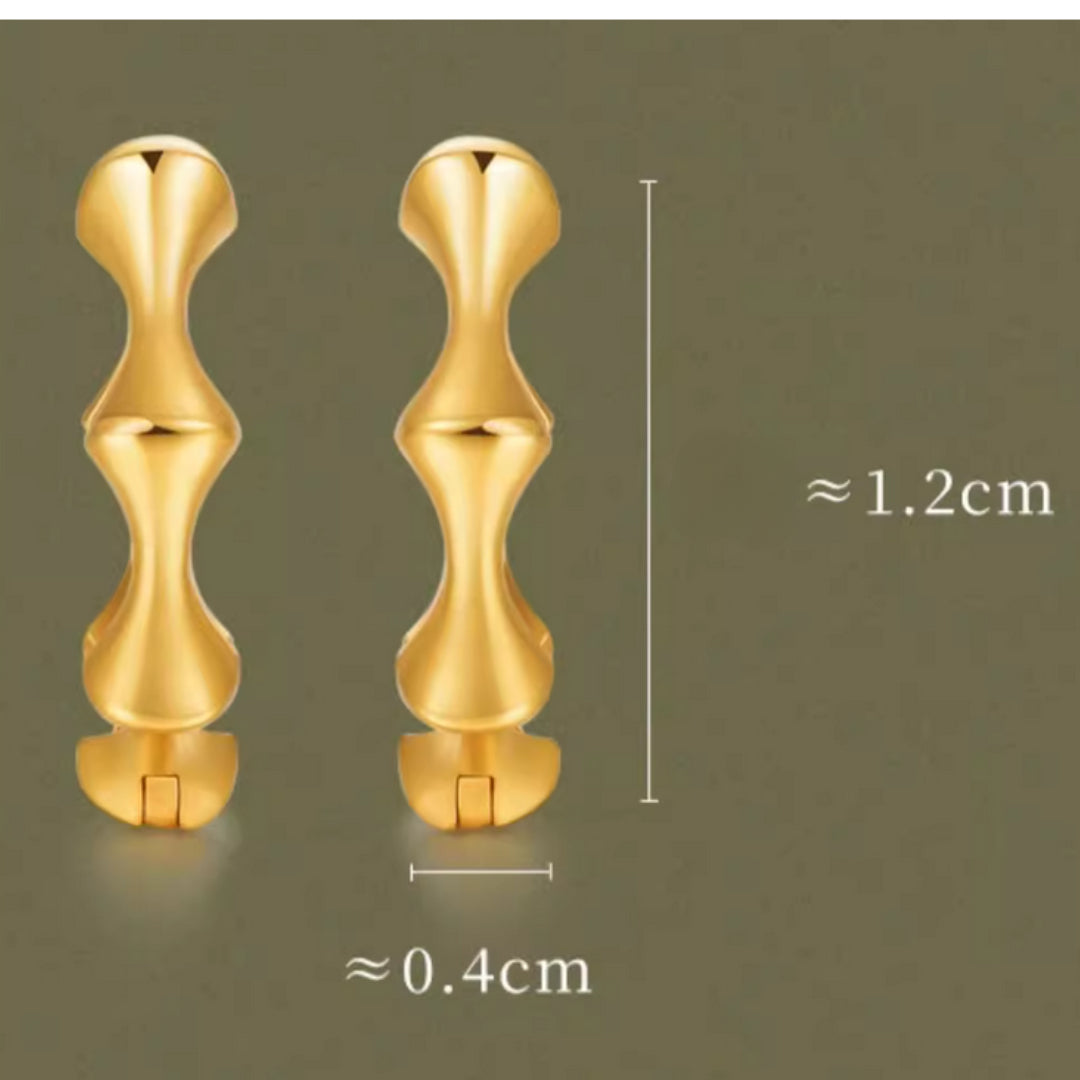 18K Real Gold Bamboo Hoop Earrings