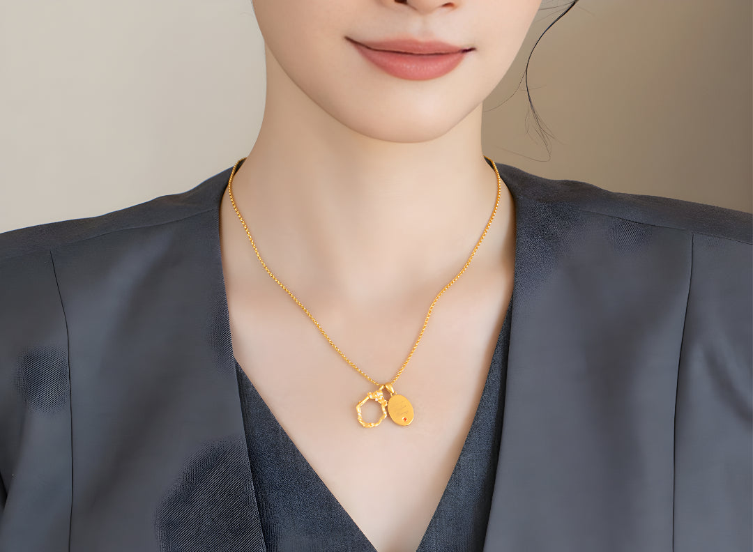 24k Full Gold Stacking Rose Romantic Love in Perfect Timing Proposal Pendant - Gypsophila Co.