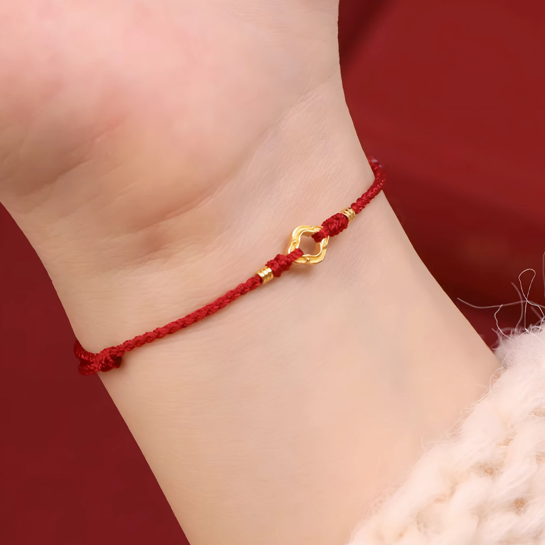 24k Solid 999 Gold Blessing Auspicious Cloud Pendant with Red String Braided Rope Bracelet for Good Luck