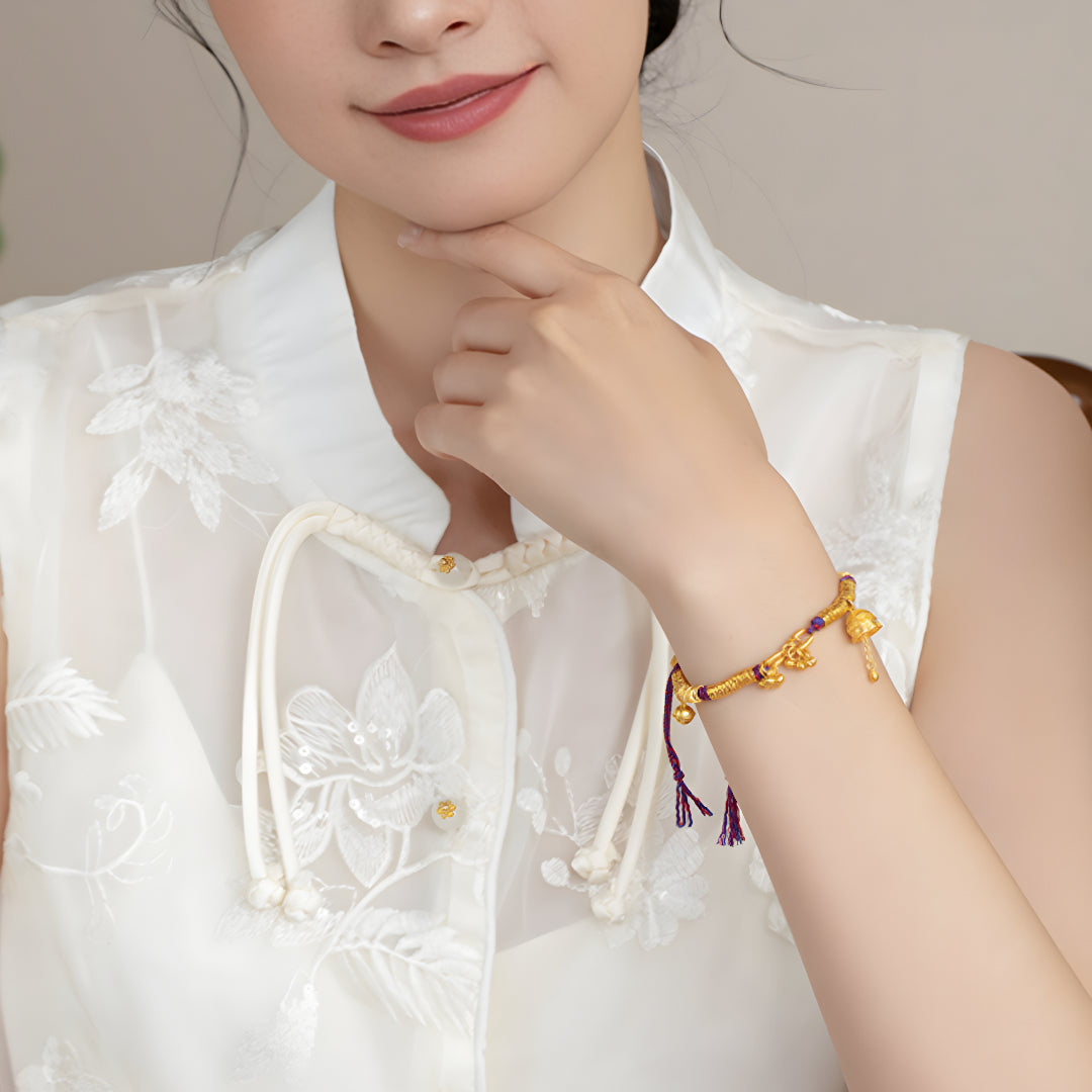 24K Pure Gold Peace Bell winding Lucky beads Rope Braided bracelet - Gypsophila Co.