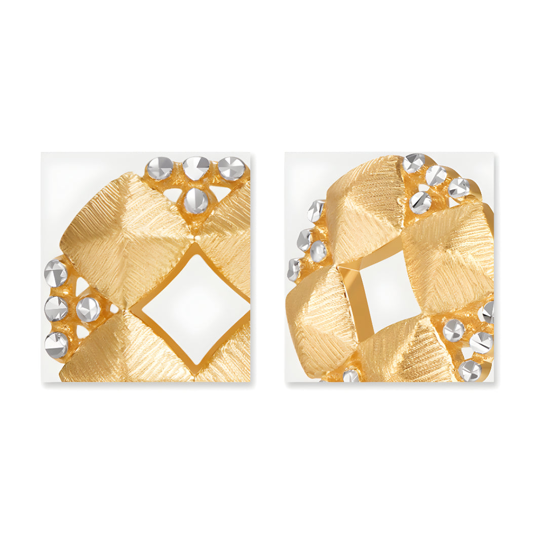 18K Real Gold Retro two-tone Lattice button Stud Earrings - Gypsophila Co.
