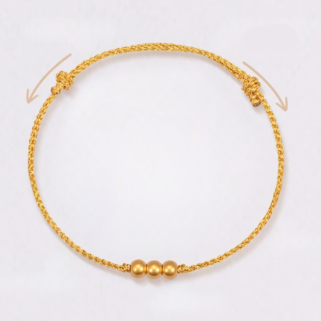 24k Pure 999 Gold Lucky Beads Cube with Golden Rope Bracelet