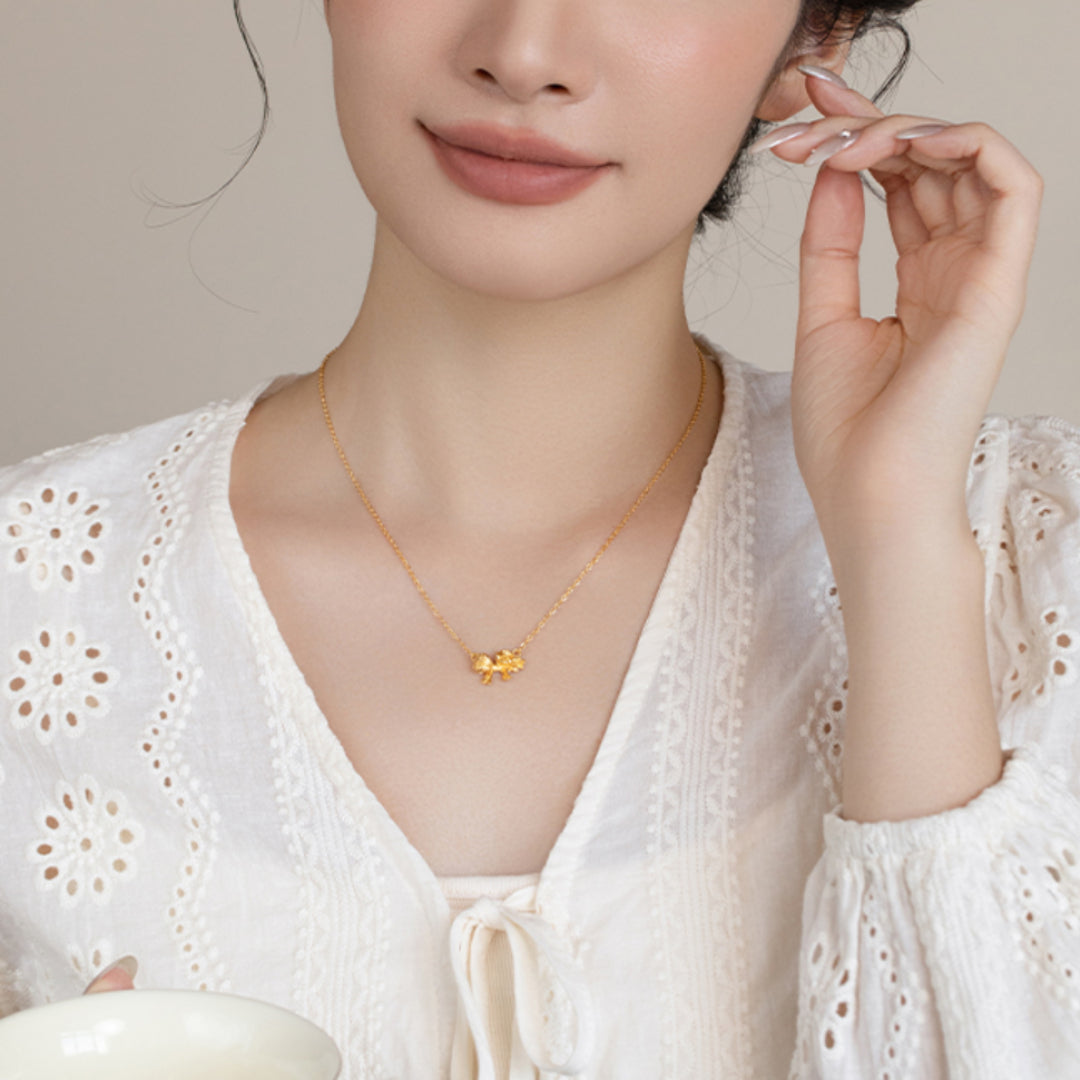 24K Pure Gold Butterfly Bow Tie Pendant Lovely Gift Necklace - Gypsophila Co.