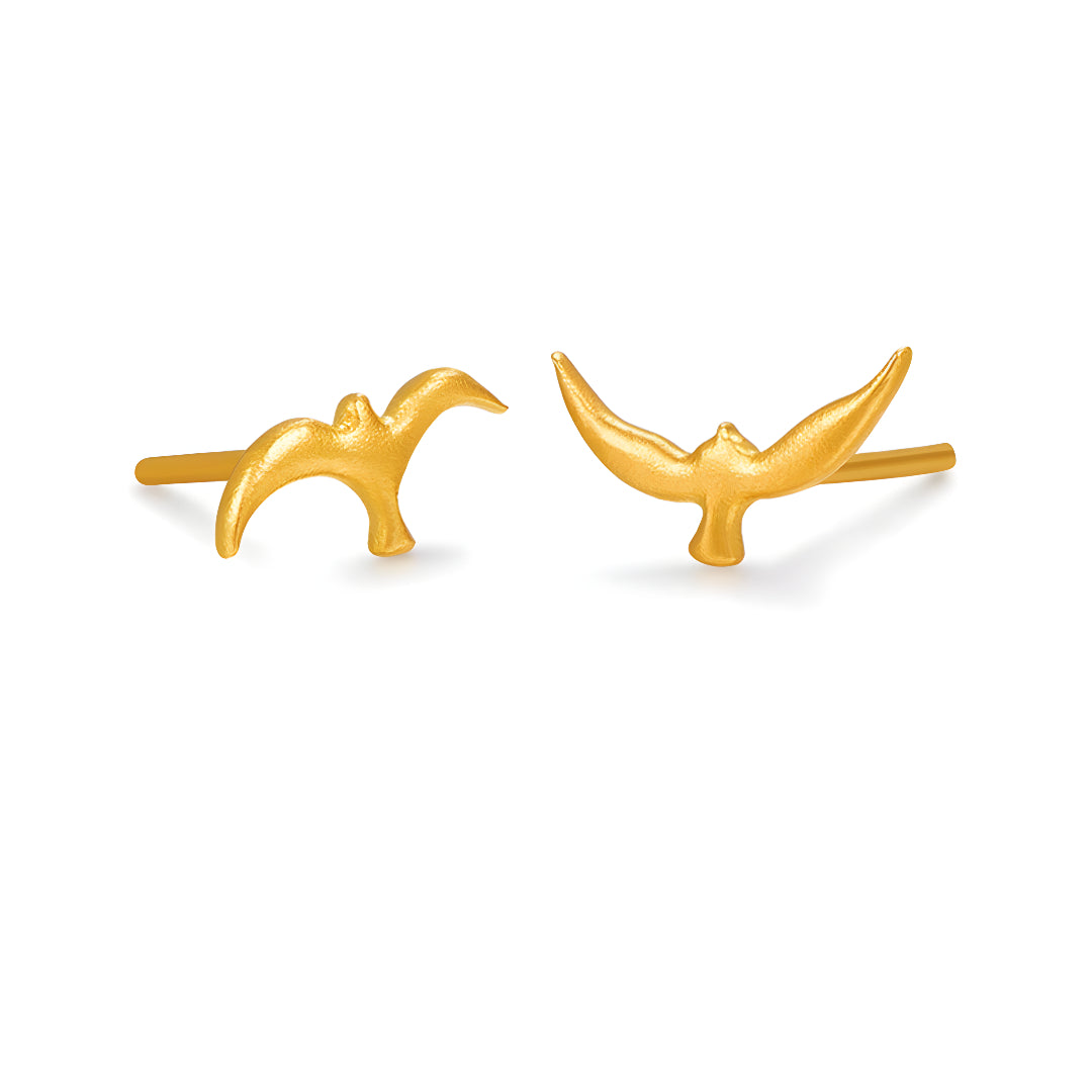 24K Pure Solid Gold Bird Stud Earrings