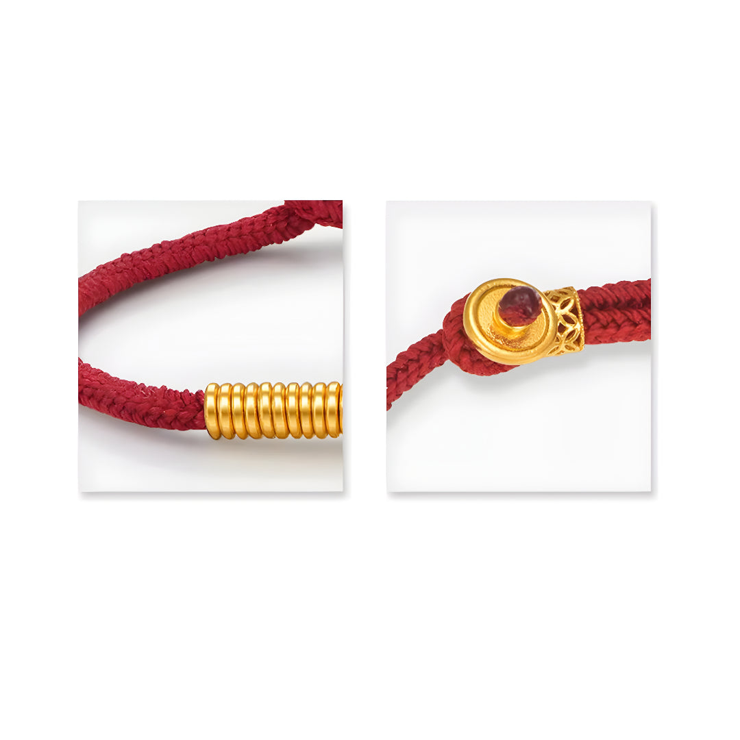 24K Real Gold Beads Charm Red Braided Rope Bracelet Bring Good Luck and wealth