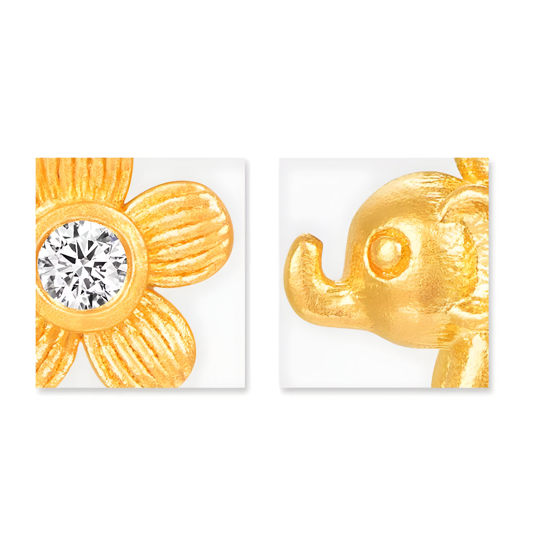 24K Pure Gold Flower Clover Bear and Elephant D.I.Y Charms Pendant