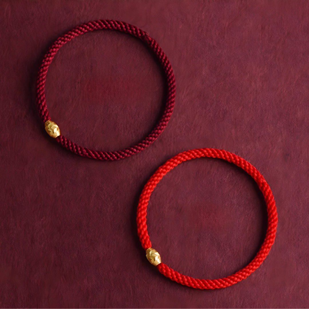 24k Solid 999 Gold Lucky Beads Red Rope Bracelet for Men and Women Blessing and Peace Braided Bracelet