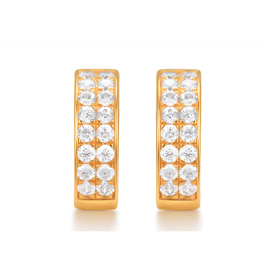 18K Gold Inlaid Zircon Stud earrings with stylish half-circle design shining Earrings