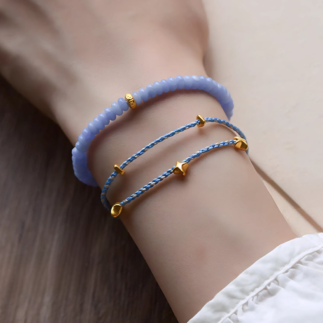 24k Pure 999 Gold Sea of Star Charm with Red or Blue Braided Rope Bracelet