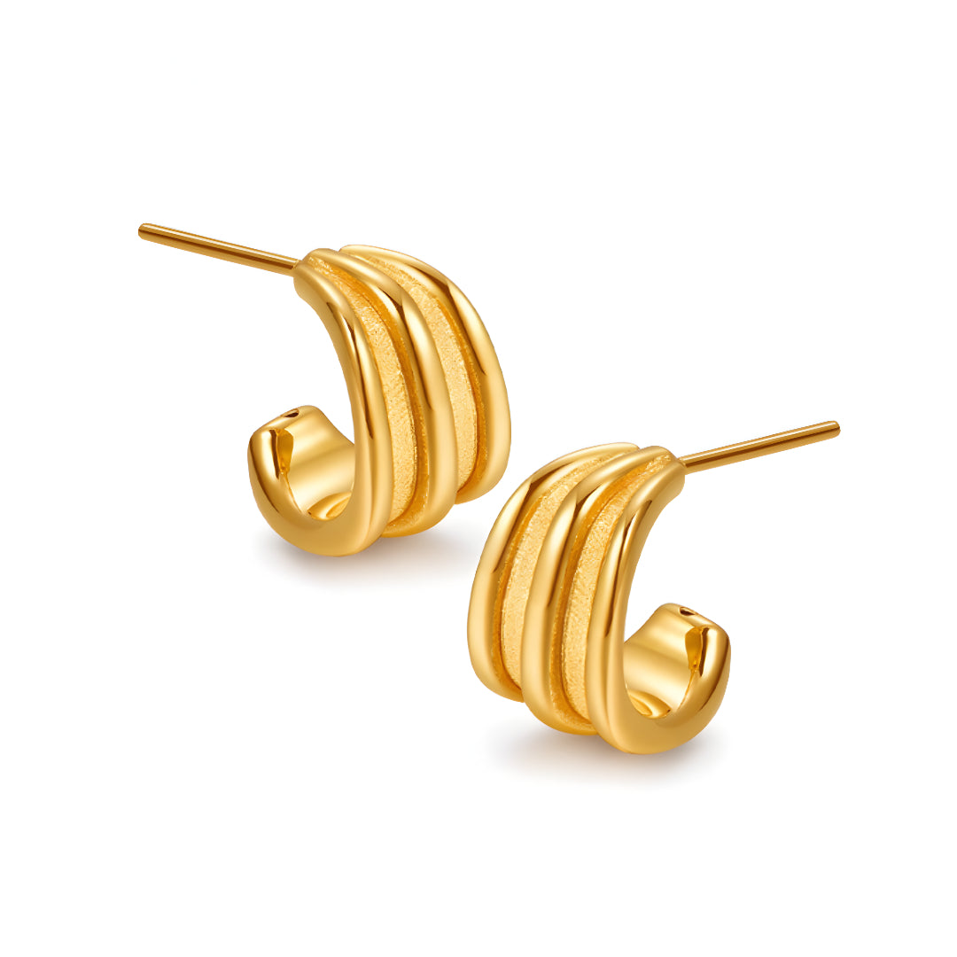 24K Pure Gold Ball Earrings 5D Hard Gold Hoop Earrings - Gypsophila Co.