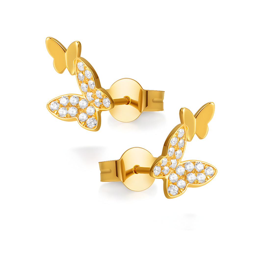 18k Double Butterfly Pure Gold Stud Earrings - Gypsophila Co.