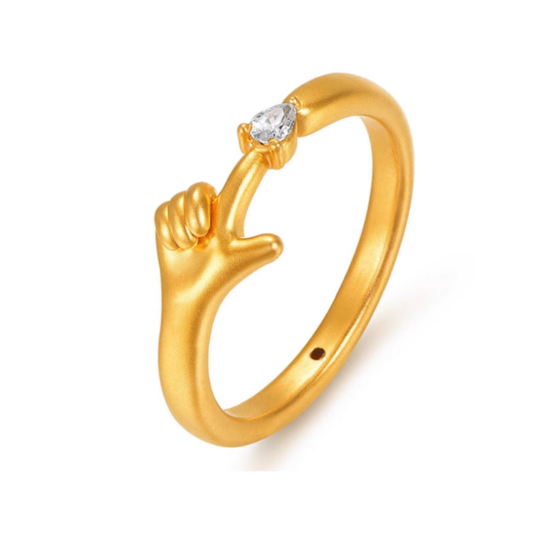 24k Pure Gold 5D Gold BiuBiu Hand Playful Stacking Ring