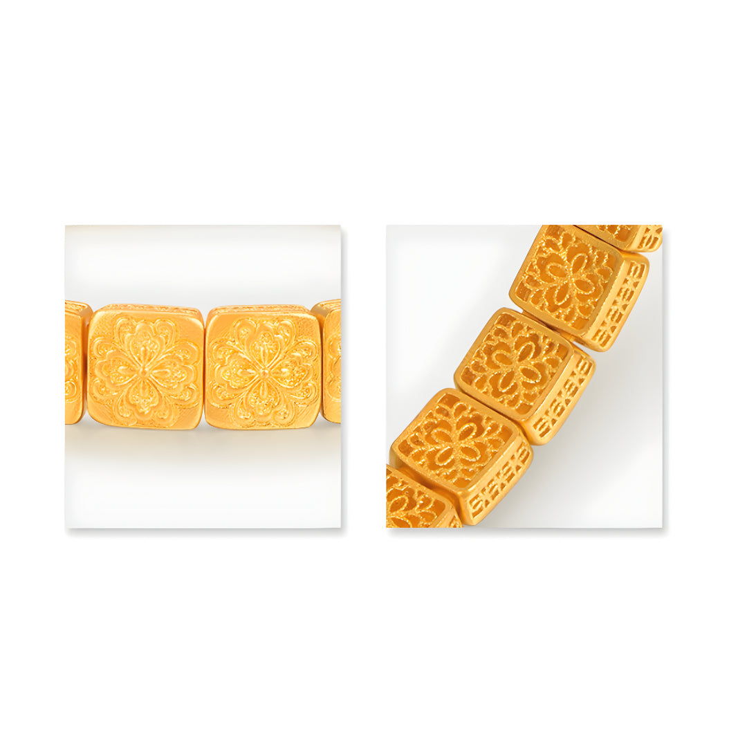 24K Pure Gold Square Carved Bracelet - Gypsophila Co.