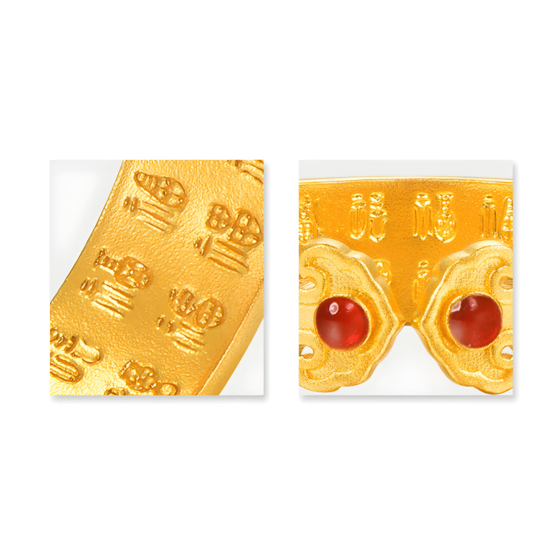 24K Pure Gold Ruyi Fu Blessing Enamel Stacking Ring - Gypsophila Co.