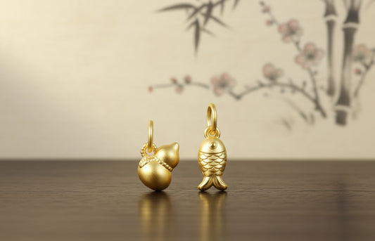 24k Solid Gold 999 Gold Gourd or Small Fish Pendant for Wealth and Fortune D.I.Y Charm