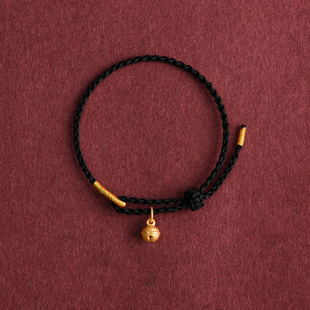 24k Pure Gold 999 Gold Beads Bell Red Rope Braided Bracelet Men and Women Couple Good Luck Bracelet