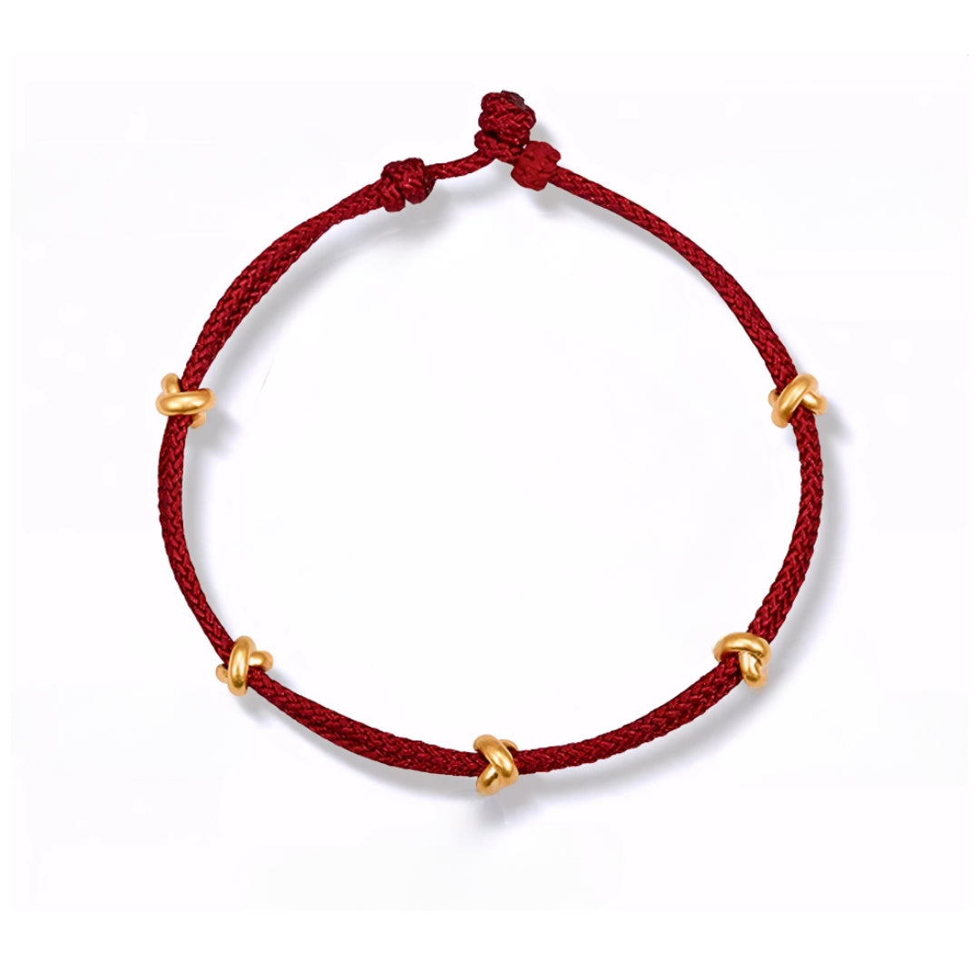 24k Pure 999 Gold Lucky Beads Tie the Knot with Red Rope Bracelet
