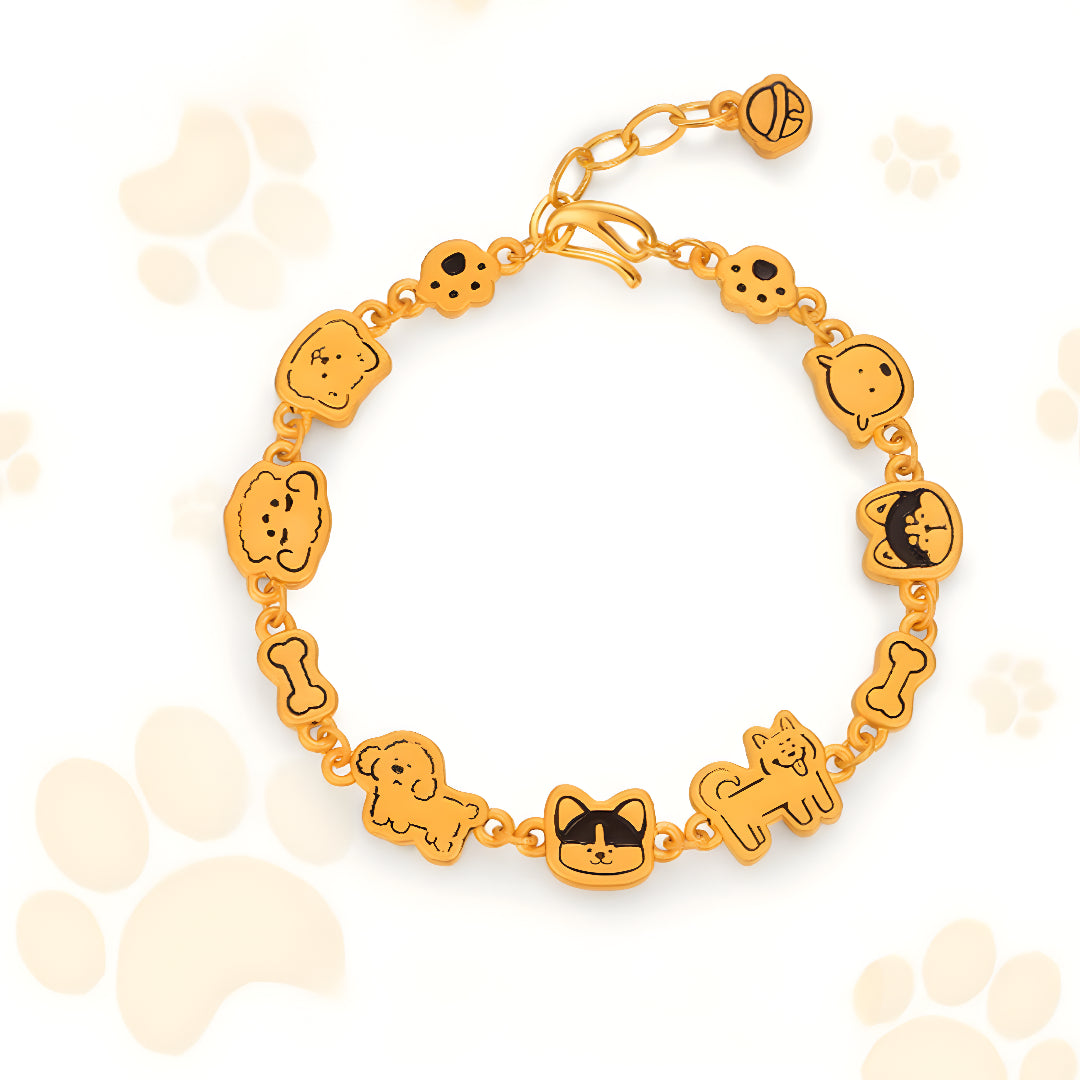 24K Pure Gold 3D Hard Gold Cute Enamel Dog Bracelet Perfect Gift