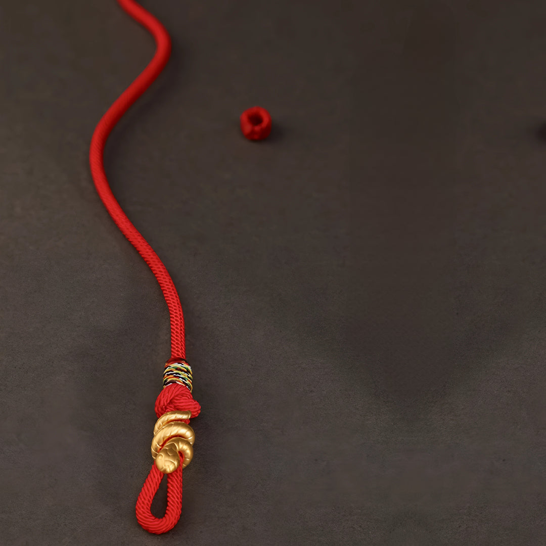24k 999 Pure Gold Snake Pendant Chinese Zodiac with Red String Braided Rope Bracelet for Men and Women