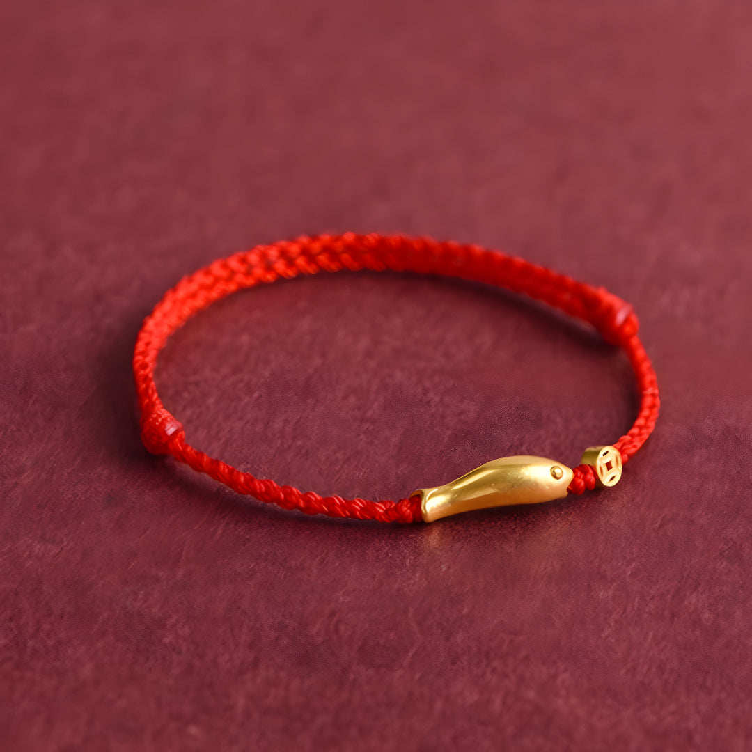 24k Solid 999 Gold Koi Carp Lucky Fish Red Rope Bracelet for Men and Women Braided Bracelet Bring Luck and Wealth