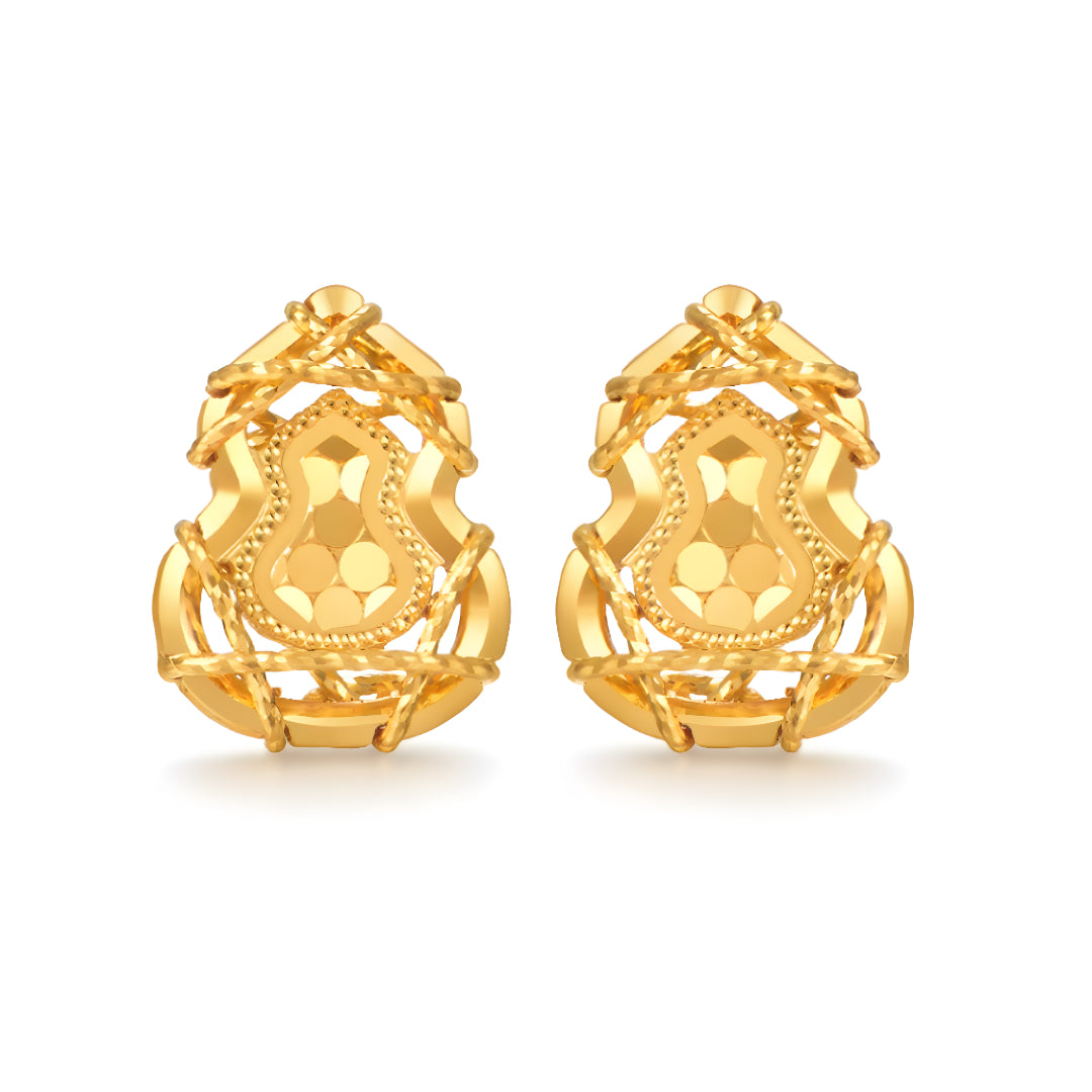 24K 5G Gold Sparkling Geometric Lucky Gourd Stud Earrings - Gypsophila Co.