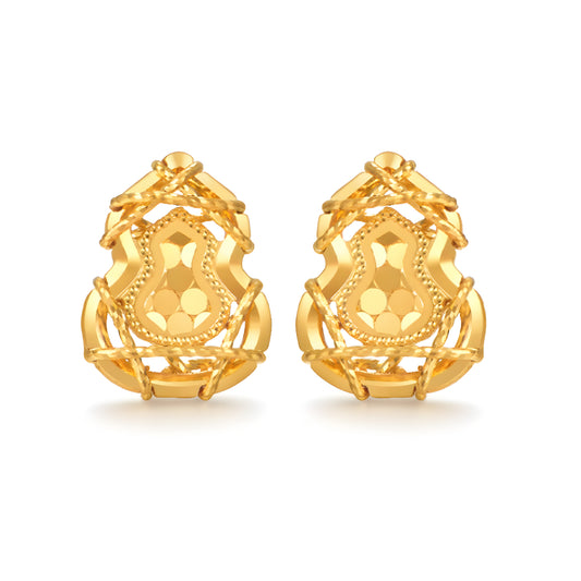 24K 5G Gold Sparkling Geometric Lucky Gourd Stud Earrings - Gypsophila Co.