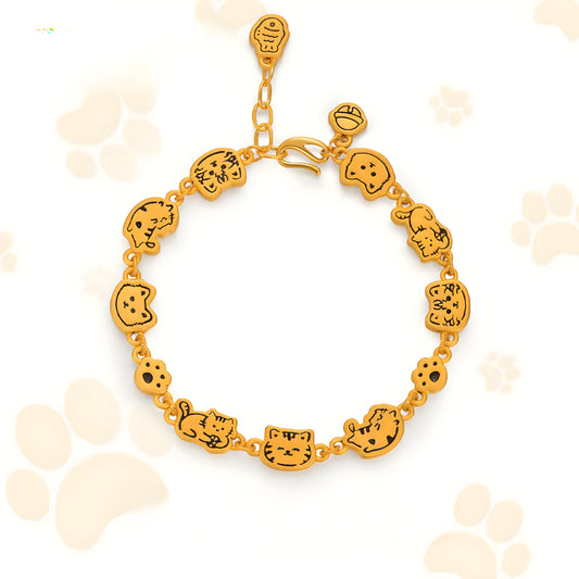 24K Pure Gold 3D Hard Gold Cute Enamel Cat Kitty Bracelet Perfect Gift