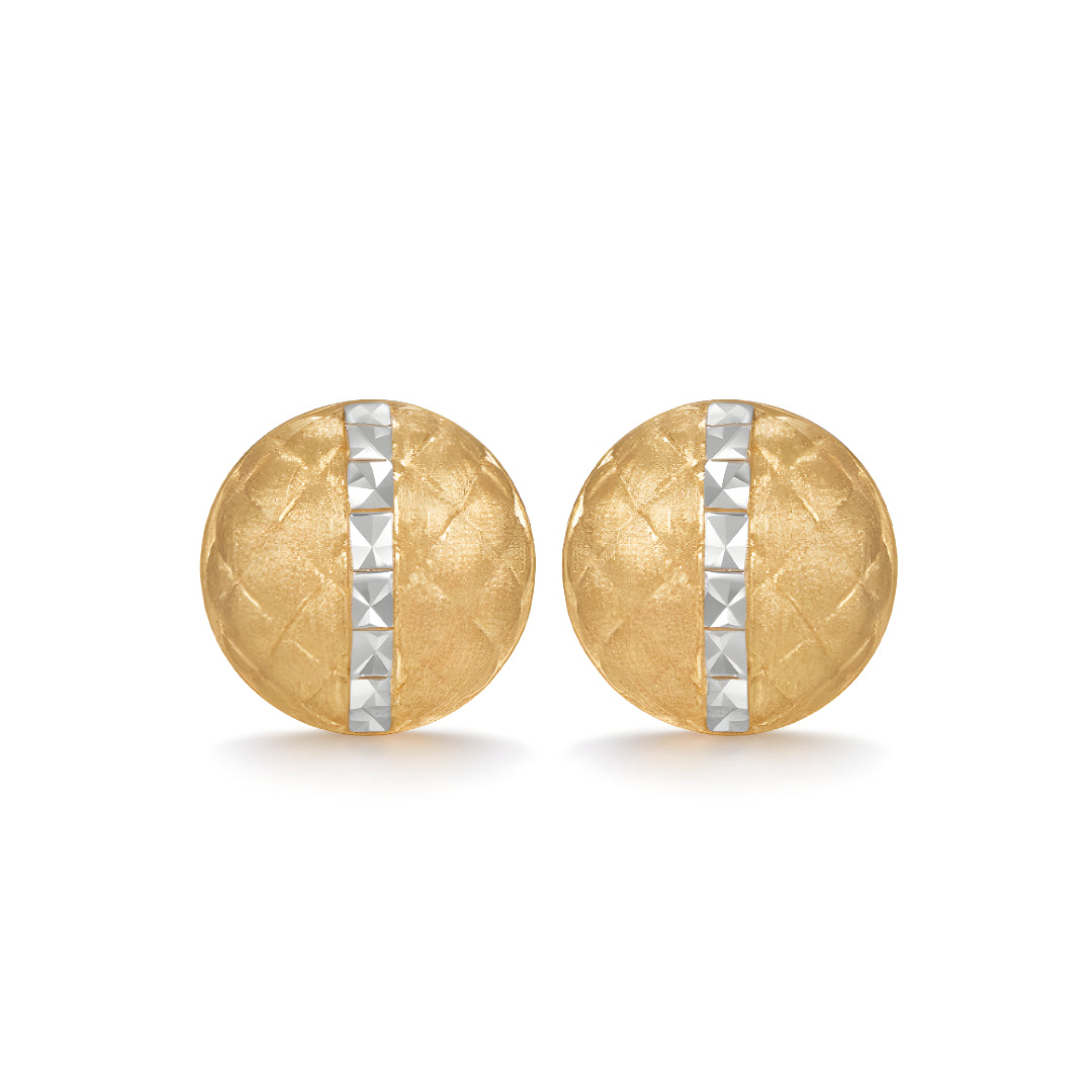 18K Real Gold Retro two-tone Lattice button Stud Earrings - Gypsophila Co.