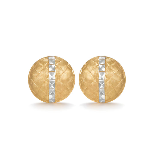 18K Real Gold Retro two-tone Lattice button Stud Earrings - Gypsophila Co.