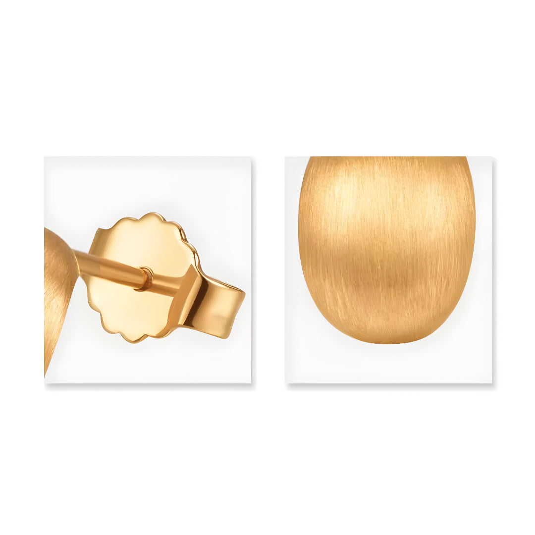 18k Real Gold Brushed Pattern Geometric Stud Earrings