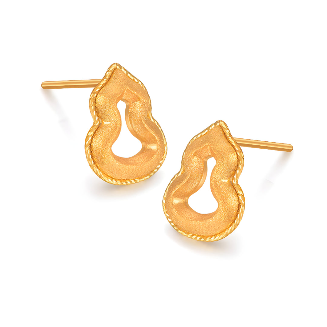 24K 5G Gold Sparkling Lucky Gourd Stud Earrings