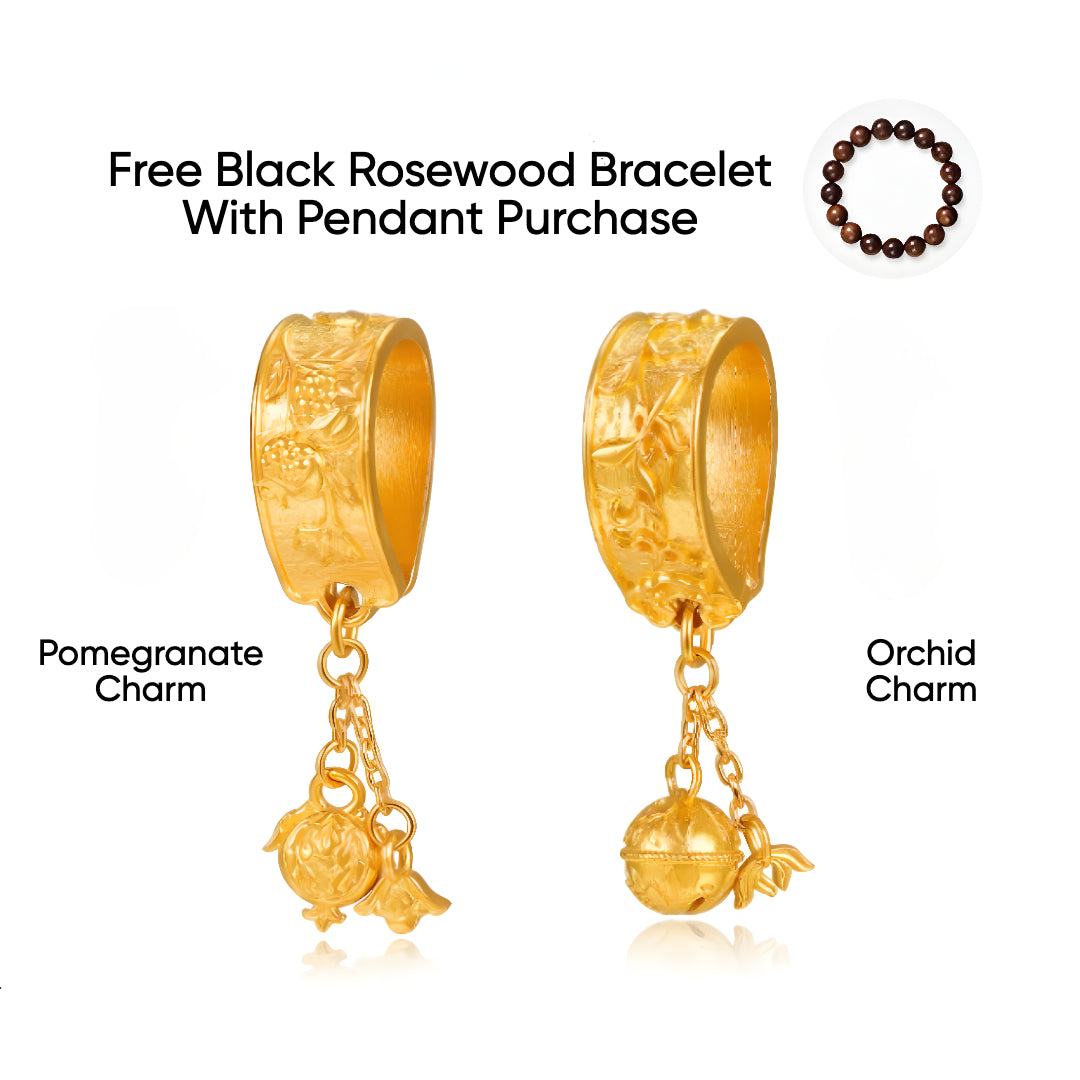 24k Pure Gold Orchid Pomegranate Pattern Spacer Pendant Charm - Gypsophila Co.