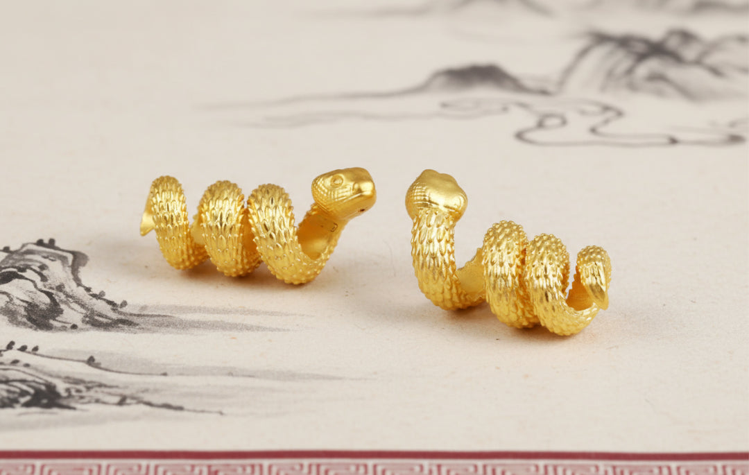 24K Pure 999 Gold Zodiac Snake Scale Blessing Luck Charm Pendant